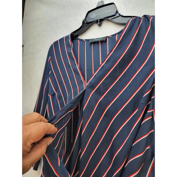 Atmosphere Striped Navy Blue and Red Blouse, Size 6 - Picture 4 of 14